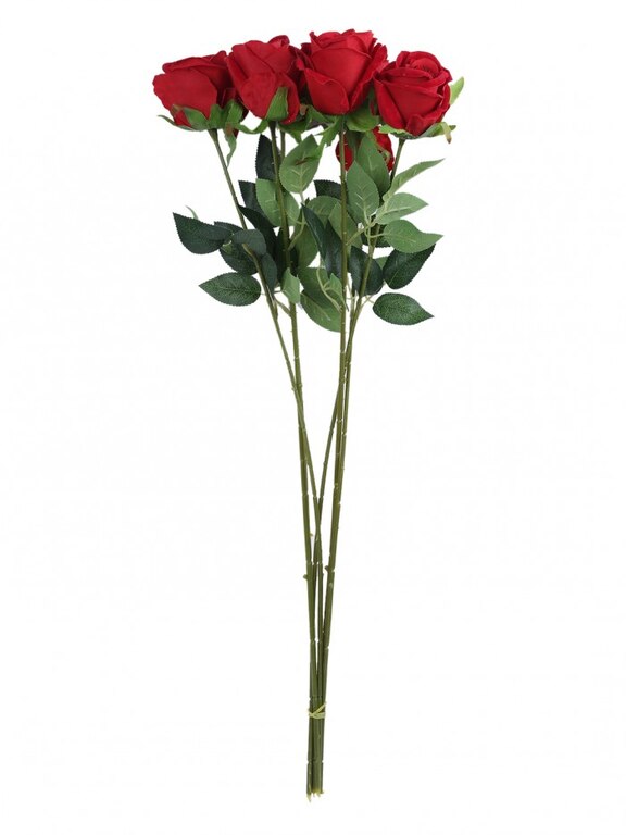 ARTIFICIAL VELVET ROSE FLOWER STICK (63 CM TALL, 3 FLOWER, WHITE, SET OF 6) MSF10